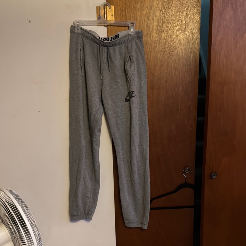 Nike Gray Sweatpants with Elastic Waistband and Tapered Ankles
